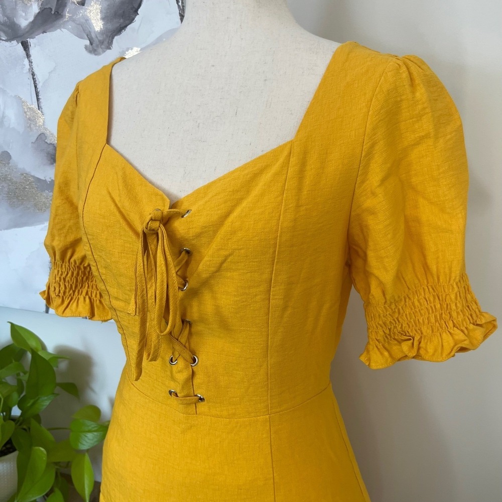 Corset Mini Dress Cottagecore Fairy Boho Milkmaid Festival Prairie Puff Sleeve - Picture 6 of 9